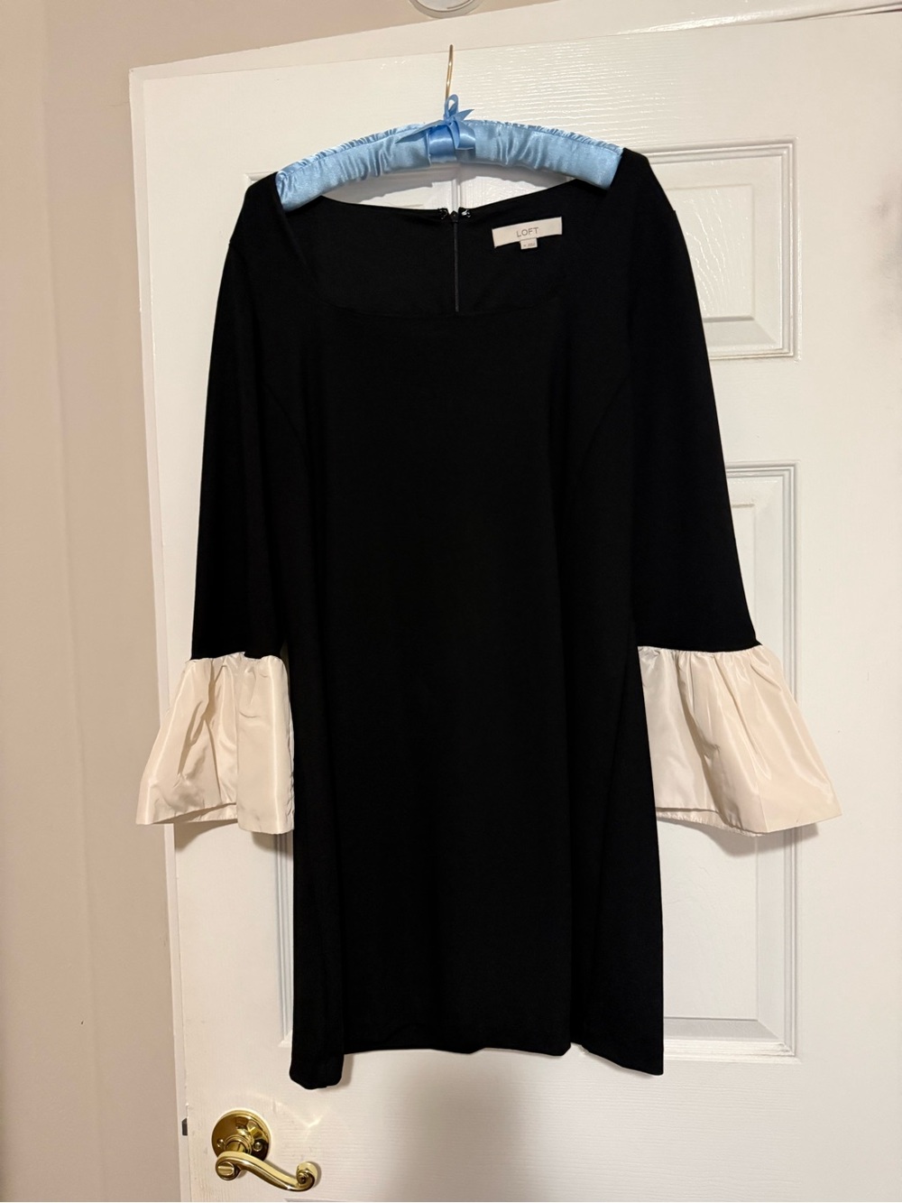 LOFT Black Dress with Cream Ruffle Sleeves